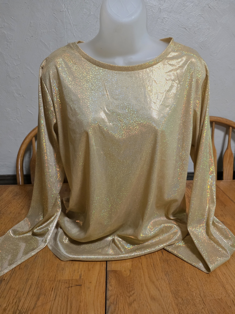 Gold iridescent glitter shimmer disco long sleeve top
